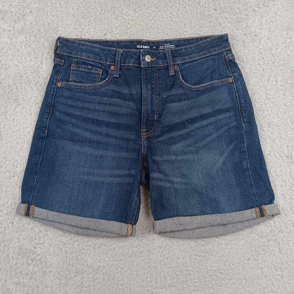 Old Navy Denim Short O.G. Straight Women 12 Dark Wash High Rise Cuffed 7 Inseam